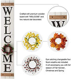 Glitzhome 60”H Welcome Sign with 4 Interchangeable Floral Wreaths for Front Door Porch Farmhouse Wooden Hanging Wall Sign for Seasons Spring Fall Harvest Thanksgiving Christmas - Image 3