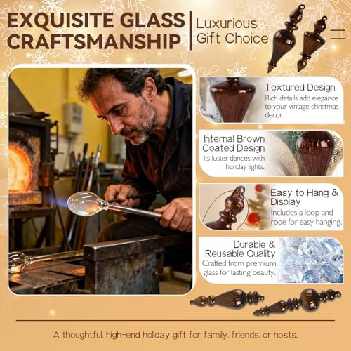 Mercury Glass Christmas Ornaments, Vintage Finial Decorations, Brown, 6-Pc - Image 3