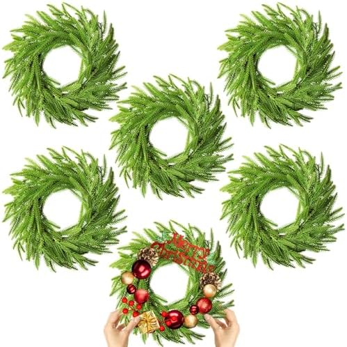 6 Pcs Christmas DIY Green Wreath 10 Inch Artificial DIY Faux Plain Wreaths Front Door Green Farmhouse Cabinets Indoor Outdoor Wall Decor(Norfolk Pine) by Gosodeny