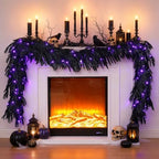 N&T NIETING 9FT Black Halloween Pre-Lit Garland with 70 LED Lights Real Touch Artificial Norfolk Pine Garlands for Table Fireplace Holiday Indoor Outdoor Halloween Decorations (1 Pcs) by NTNIETING