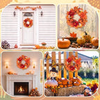 Fall Wreaths for Front Door Decor Artificial Flower, 24" Pumpkin Autumn - Image 5