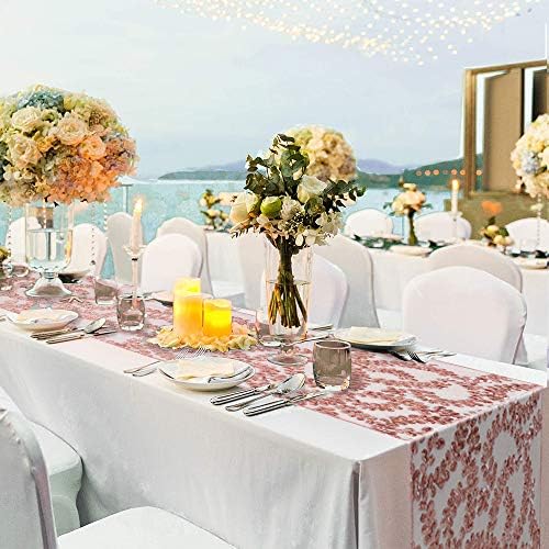 10 Packs 12x108 Inch Sequin Table Runner Rose Gold Flower Table Runners Glitter Table Runners for Banquet Wedding Table Decoration Sparkly Table Overlay - Image 2