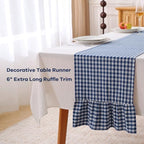 Navy Blue White Plaid Gingham Ruffle Table Runner Cabinet Cover 13"x108" - Image 3