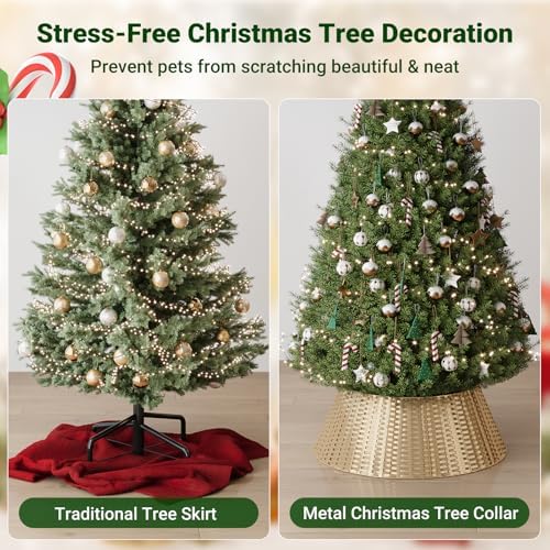 ELYKEN Gold Christmas Tree Collar, 28 Inch Woven Xmas Tree Skirt for 7.5 ft Trees, Stylish Rustic Basket for Tree Base Cover with Cord Cut-Out for Pencil Trees, Easy Assembly - Image 5