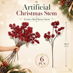 Wavwavw 12 Pcs Artificial Christmas Red Berries Norfolk Picks, 24.8" Stems - Image 3