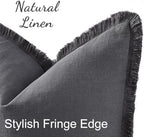 decorUhome Linen Fringe Dark Grey Throw Pillow Covers 24x24 Set of 2 - Image 2