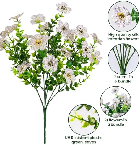 20 Bundles Artificial Flowers for Outdoor, Fake Plants Spring Decor,White - Image 3