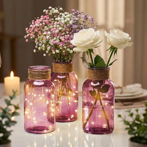 12Pcs Mason Jars for Centerpiece Glass Flower Bud Vase Purple Vases - Image 5