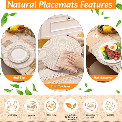 8 Sets Boho Place Mats Set Round Woven Placemats Table Decor - Image 5