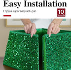 XmasExp Christmas Tree Collar, 33.5 inch Sequin Tree Skirt Stand Base Cover for Home Decor, Large Size 6 Piece, Green - Image 3