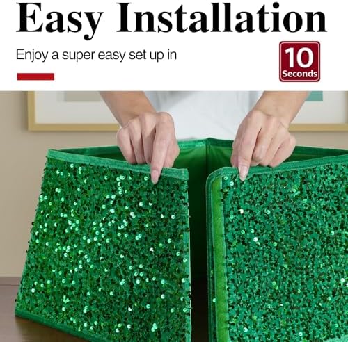 XmasExp Christmas Tree Collar, 33.5 inch Sequin Tree Skirt Stand Base Cover for Home Decor, Large Size 6 Piece, Green - Image 3