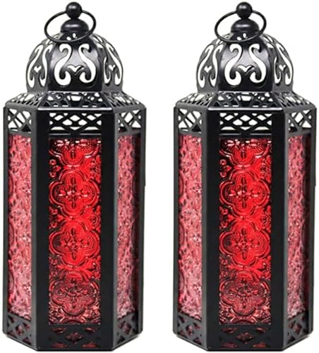 Vela Lanterns Decorative Indoor Moroccan Candle Holder, Red, M, 2-Pack by VelaCandleLanterns