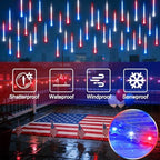 10 Set 12" 240 LED Meteor Lights with Connectable Design, Bright Red Blue White Lighting, Waterproof for National Day Patriotic Holiday Garden Tree Patio Outdoor Decor - Image 2