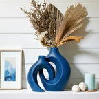Levvohd Snuggle Hollow Ceramic Vase Set of 2, 8.4 inch Modern Nordic Coastal Shaped Pampas Grass Aesthetic Decorative Table Vases for Home Decor (Matte Navy Blue - M) - Image 3
