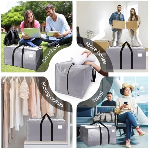 VELVETSURE Heavy Duty Extra Large Moving Bags W/Backpack Straps - Strong Handles & Zippers, Storage Totes For Space Saving, Fold Flat, Alternative to Moving Box and Storage Bin (Set of 6, Silver) - Image 6