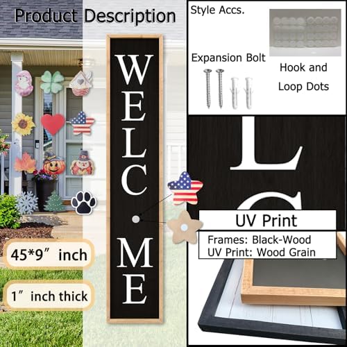 Interchangeable Welcome Sign for Front Porch Door, 45"X9" Wood Black - Image 3