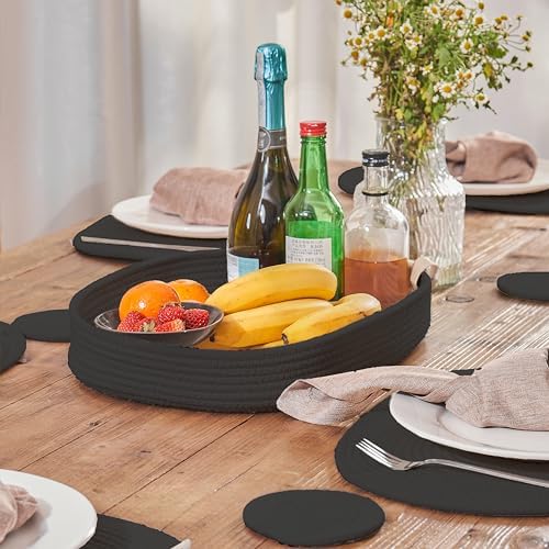 Oval Cotton Rope Placemat Set (13, Black) - Image 4