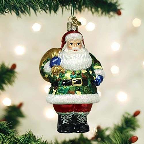 Old World Christmas Ornaments: Assortment of Santas Glass Blown Ornaments for Christmas Tree, Camo Santa - Image 2