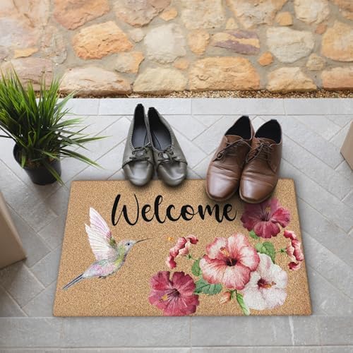 Hummingbird Flower Coco Coir Doormat Door Welcome Mat for Home Entrance Front Door, Bird Floral Spring Summer Floor Mats for Outdoor Outside Entryway 30x17 Inch - Image 5
