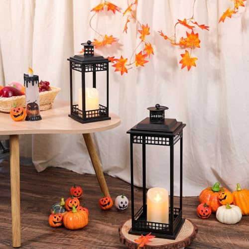 Decorative Candle Lanterns Set of 2, Black Metal for Indoor & Outdoor - Image 4