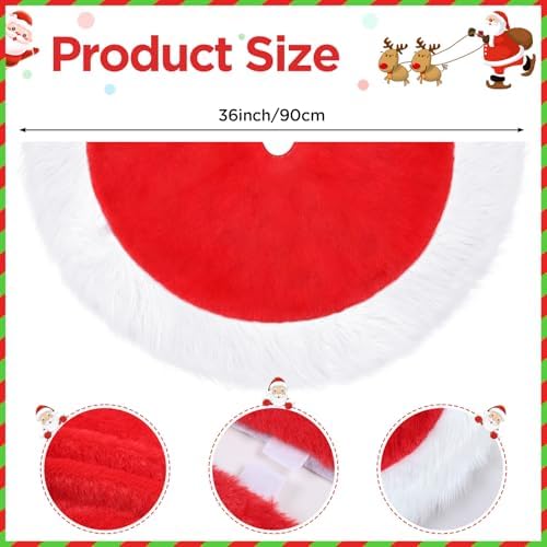 36 Inch Christmas Tree Skirt Holiday Part Decorations for Christmas Tree, Xmas Tree Decorations Red and White Plush Tree Shirt for Holiday Party Ornament Rustic Farmhouse Decorations - Image 2