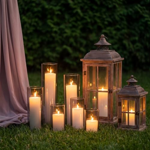 Shihanee 6 Glass Cylinder Vase Pillar Candle,White, Smoky Black,Set of 6 - Image 6