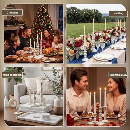 Mumufy 20 Pcs Matte Candlestick Holders, Metal Wedding Taper Candle Holders Vintage Candles Stand Set, Candle Stick Decor for Mantel Table Centerpiece Wedding Dining Table Decor Mantelpiece (White) - Image 6