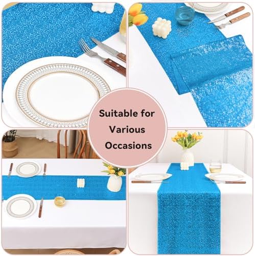 Sugargirl 10 Packs 12 x 72 inches Sequin Table Runner, Glitter Turquoise Table Runner for Birthday Party Supplies Wedding Holiday Celebration Event Decorations - Image 5