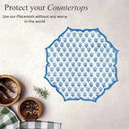 CPC Apatite Blue Block Print Cotton Floral Placemat 15x15 Inch, Set of 4 - Image 5