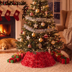 Soulchen 30 Inch Christmas Tree Collar Red Snowflake Tree Skirt Ring Jacquard Velvet Foldable Christmas Base Cover for Xmas Base Stand Cover Holiday Party Indoor Home Decorations - Image 4