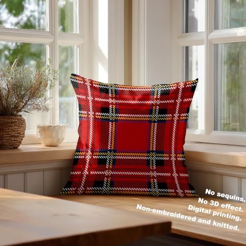 Batmerry Tartan Plaid Throw Pillow Covers, Royal Stewart Tartan Classic Red Scottish Plaid Decorative Pillow Covers Digital Printing Blended for Couch Sofa Bed Invisible Zipper 24X24 in(Set of 2) - Image 4
