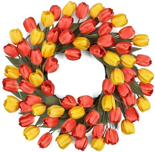 24" Tulip Fall Wreath for Front Door Real Touch Fade-Resistant by MDSTBN