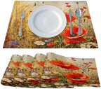 Art Flower Poppy Floral Retro Placemats Set of 6 Decorative Dinner Place Mats Washable Table Mat for Gifts, Holiday, Birthday Party, Wedding & Dining - Image 2