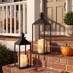 Perfnique Decorative Lanterns for Indoor & Outdoor, Set of 2 Black Metal Lanterns (17" & 13") with LED Timer Flameless Candles, Farmhouse Modern Decor for Front Porch, Patio, Mantle - Image 3