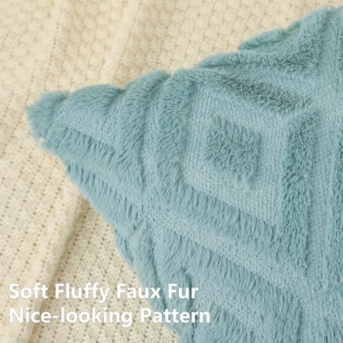 Pallene Fall Light Teal Faux Fur Throw Pillow Covers 20x20 Set of 2 - Image 2