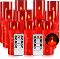 12‑Pack Red Flameless LED Candles(D 2.2" xH 5" 6" 7") with Embedded String Lights,Acrylic Pillar Candles with 2 Remote Timers, Battery‑Operated for Christmas, Halloween & New Year Decor. by CAKETYCG