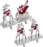 4PCS Reindeer Stocking Holders for Mantle Decor Sleigh Weighted Christmas Stocking Fireplace Holder Heavy Duty Mantle Stocking Hook Holiday Xmas Decor (Reindeer Sleigh, 4) by WAYTOSUC