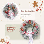Winter Christmas Wreath Candy Cane Gingerbread for Front Door, 18" Christmas Red White Xmas Indoor Outdoor Wreath, Holiday Wreaths for Window Wall - Image 3