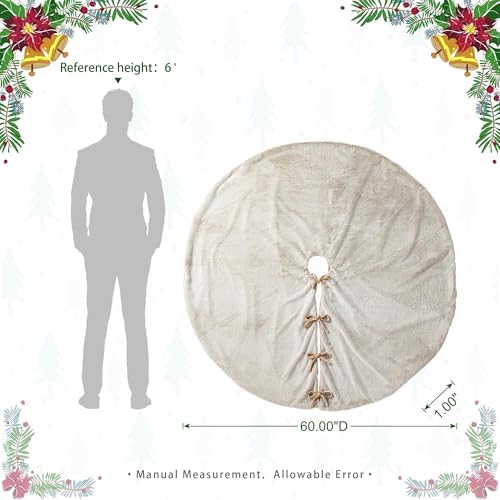 Glitzhome 60" D Oversized Milk Coffee Brown Christmas Tree Skirt, Reversible Faux Rabbit Fur/Korean Fleece Xmas Tree Skirt Mat,Holiday Tree Ornaments for Xmas Winter Happy New Year Home Decoration - Image 2