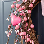 Glitzhome Valentine's Day Wreath 17" Heart Shaped Wreath with Pink Berry and Heart for Front Door Artificial Wreaths for Wedding Festival Anniversary Decor - Image 6