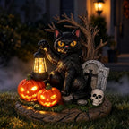 Solar Halloween Black Cat Figurine Light, Lighted Resin Cat Statue with Lantern and Pumpkin, Outdoor Garden Decor for Porch, Yard and Patio, Seasonal Landscape Decoration - Image 6
