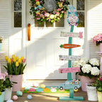 42.9inch Happy Easter Welcome Wooden Porch Sign| Spring Easter Carrot Rabbit Standing Decorative Signs For Front Door Outdoor Indoor Yard Decor - Image 3