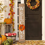 Glitzhome 60”H Welcome Sign with 4 Interchangeable Floral Wreaths for Front Door Porch Farmhouse Wooden Hanging Wall Sign for Seasons Spring Fall Harvest Thanksgiving Christmas - Image 6