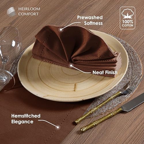 Brown Cloth Dinner Napkins 18x18 Inch - 12 Pack - Soft, Absorbent, Durable, Reusable, Washable - 100% Cotton with Hemstitch Mitered Edges - Ideal for Farmhouse Décor, Fall, Weddings - Image 3