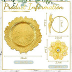 Dandat 100 Pcs Charger Plate Bulk 13'' Floral Reef Plates with Napkin Ring 50 Plastic Dinner Charger Plate 50 Flower Napkin Holder for Table Setting Wedding Party (Gold) - Image 2