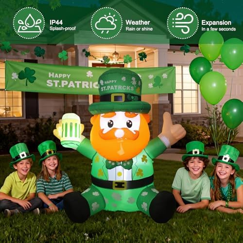 6FT St. Patricks Day Inflatables Outdoor Decorations, Blow Up Sit Down Leprechaun Holds Beer Cup,Wearing Shamrock Hat,Built-in LED Lights,St Patricks Day Décor for Irish Outdoor Garden Yard Holiday - Image 5