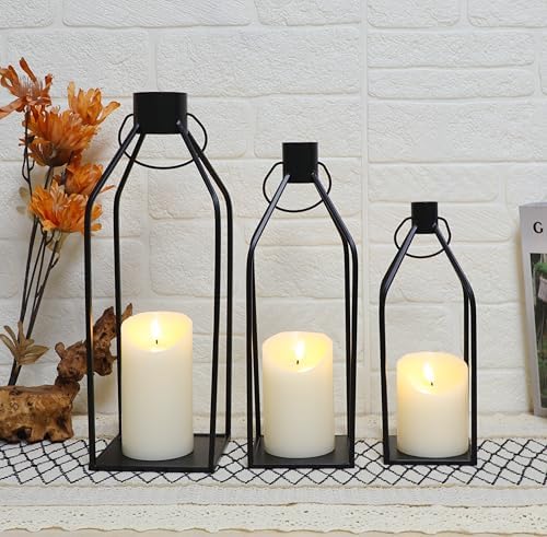 Lanterns Decorative Tall Large Black Metal Candle Lanterns Set of 3- Modern Farmhouse Decor for Indoor,Outdoor,Tabletop,Porch (No Glass NO Candles) - Image 5