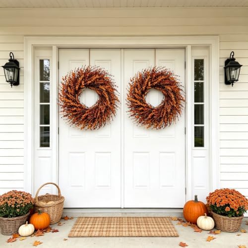 26in Large Artificial Autumn Eucalyptus Wreath (Fall Orange) - Image 4