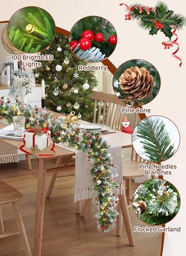 Christmas Garland with Lights, 9Ft Prelit Garland, 8 Light Modes & Timer - Image 2