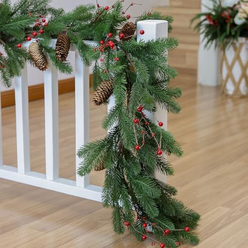 MIZII Christmas Garlands 6FT Artificial Pine Garland with Pinecone Berries Greenery Garland Christmas Decorations for Xmas Fireplace Mantle Home Decor Indoor Outdoor (Green-6FT) - Image 4